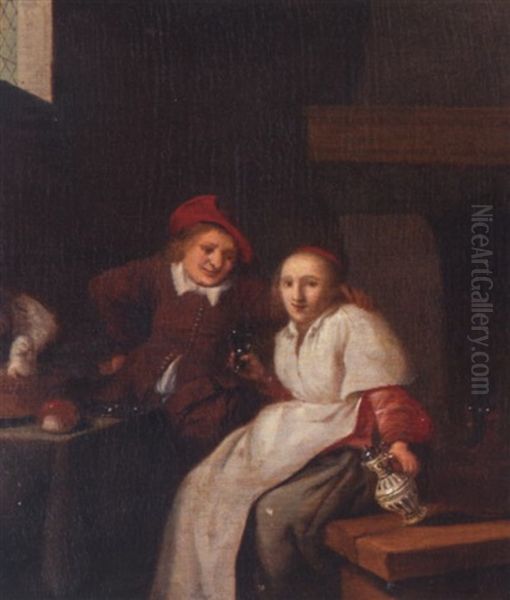 Peasants Drinking In An Interior Oil Painting by Jan Miense Molenaer