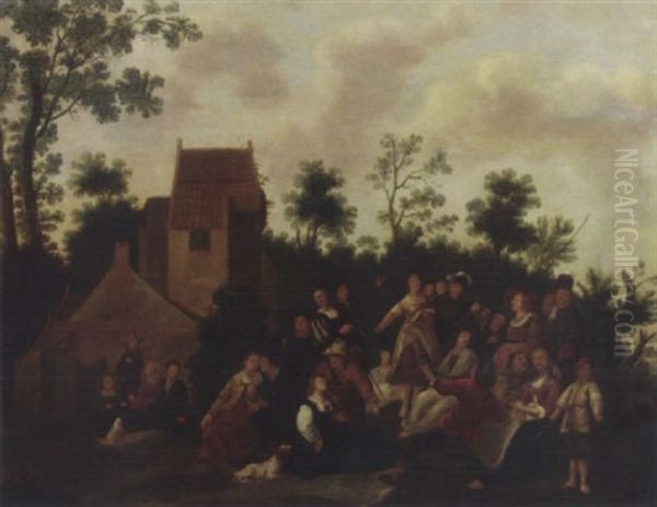 Peasants Making Music And Dancing Before A Tower Oil Painting by Jan Miense Molenaer