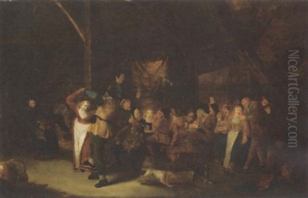 Peasants Merrymaking In A Tavern Interior Oil Painting by Jan Miense Molenaer