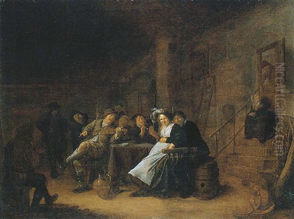 A Merry Company In A Tavern Interior Oil Painting by Jan Miense Molenaer