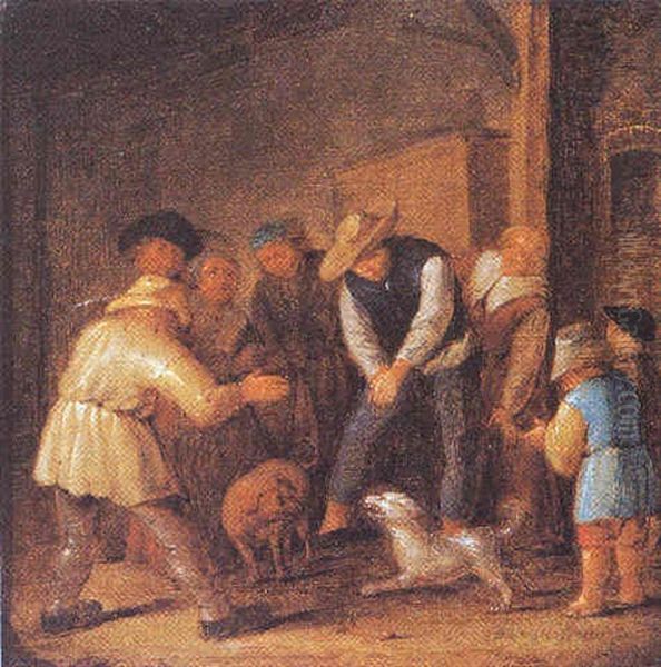 People Watching A Dog Fight Oil Painting by Jan Miense Molenaer