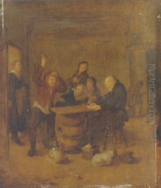 Boors Carousing In An Interior Oil Painting by Jan Miense Molenaer