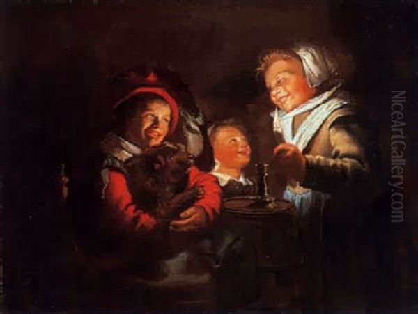 Lachende Kinder Bei Kerzenlicht Oil Painting by Jan Miense Molenaer