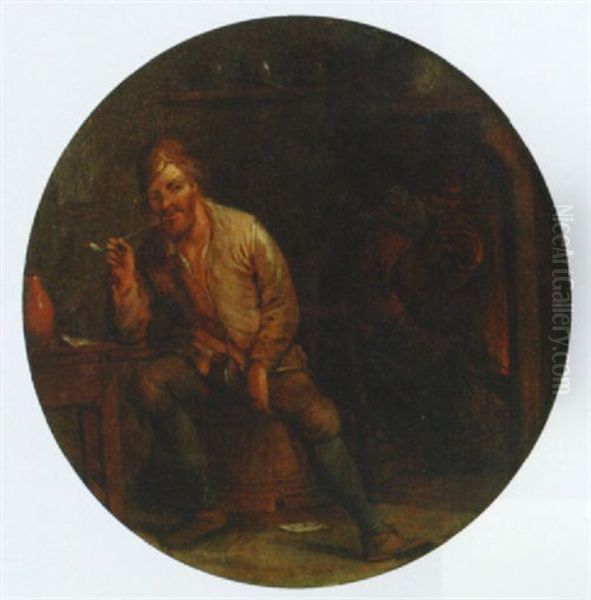 A Boor Smoking A Pipe In An Interior Oil Painting by Jan Miense Molenaer