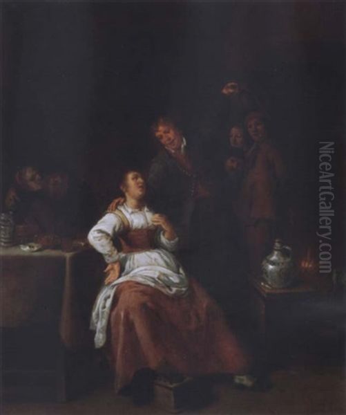 Figures Making Merry In An Inn By A Fireplace Oil Painting by Jan Miense Molenaer