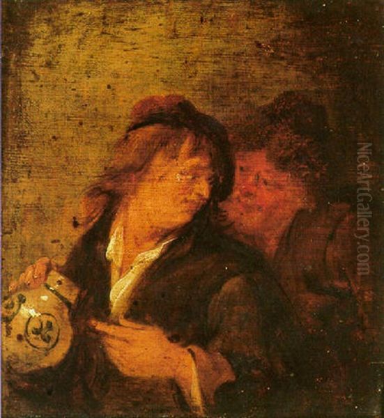 Two Peasants Drinking Oil Painting by Jan Miense Molenaer