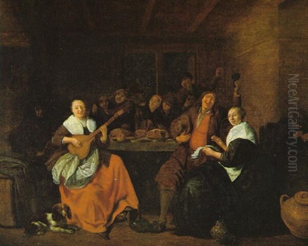 Musizierende Und Zechende Bauern In Einem Wirtshaus Oil Painting by Jan Miense Molenaer