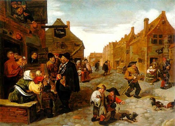 Scene De Rue De Village Avec Joueur De Vielle Oil Painting by Jan Miense Molenaer