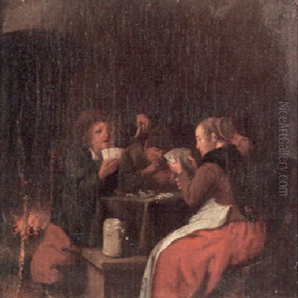 Cardplayers In A Tavern Interior Oil Painting by Jan Miense Molenaer