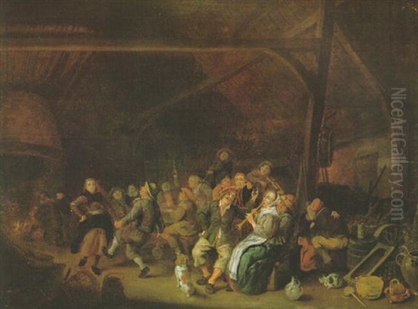 Frohliche Gesellschaft In Einem Bauernhaus Oil Painting by Jan Miense Molenaer