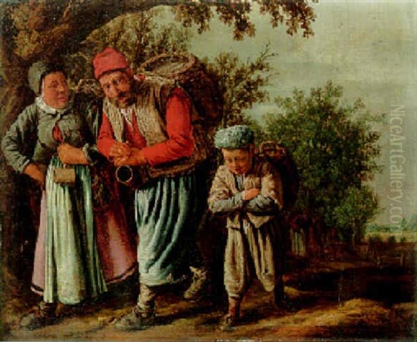 A Peasant Family Carrying Baskets On A Track On The Way To Market Oil Painting by Jan Miense Molenaer