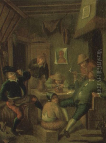 Peasants Drinking And Smoking In An Inn Oil Painting by Jan Miense Molenaer