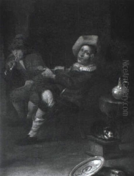 Violinist And Boor Smoking Pipe In Tavern Oil Painting by Jan Miense Molenaer