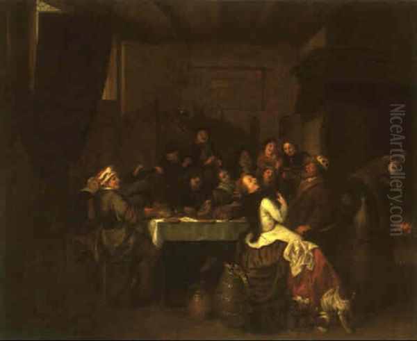 Figures Merrymaking In A Tavern Oil Painting by Jan Miense Molenaer