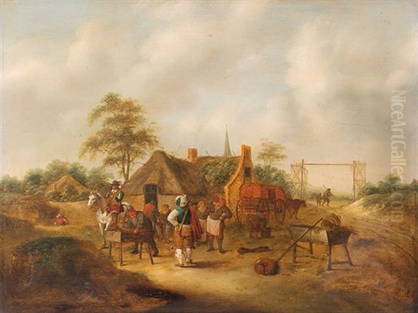 Die Rast Der Reiter Vor Der Wirtschaft Oil Painting by Nicolaes Molenaer