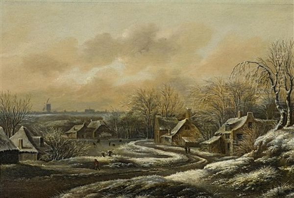 Winterliches Dorf Mit Angefrorenem Fluss Oil Painting by Nicolaes Molenaer