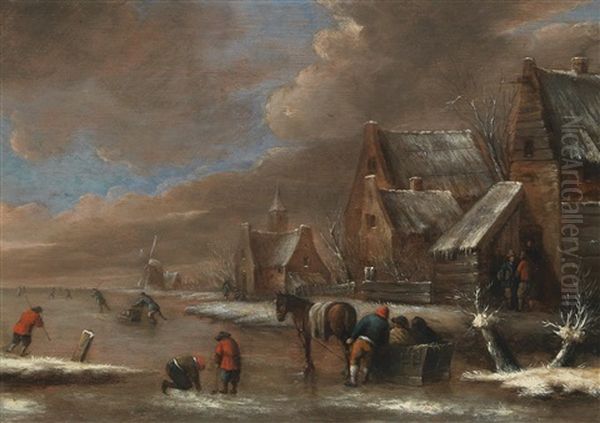 A Winter Landscape Oil Painting by Nicolaes Molenaer