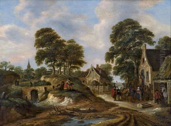 Landschaft Mit Einem Dorf Und Bauerlicher Staffage Vor Einer Herberge Oil Painting by Nicolaes Molenaer