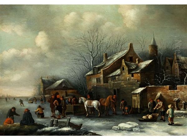 Winterlandschaft Mit Figuren Und Pferden Oil Painting by Nicolaes Molenaer