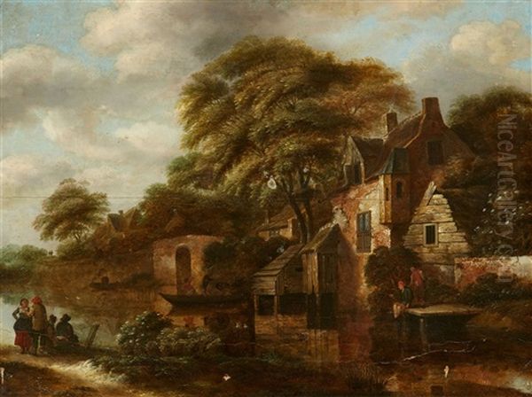 River Landscape Oil Painting by Nicolaes Molenaer