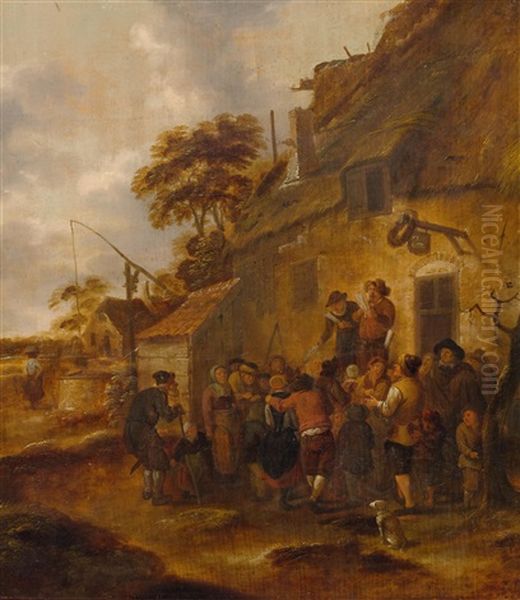 A Merry Company Before Tavern Oil Painting by Nicolaes Molenaer