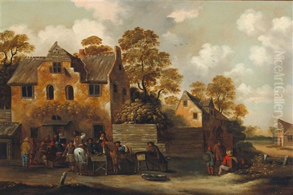 A Village Scene Oil Painting by Nicolaes Molenaer