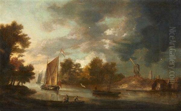 River Landscape Oil Painting by Nicolaes Molenaer