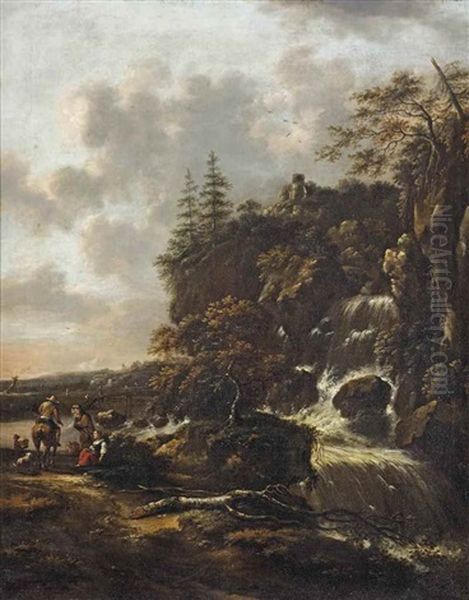 A Mountainous Landscape With A Waterfall Oil Painting by Nicolaes Molenaer