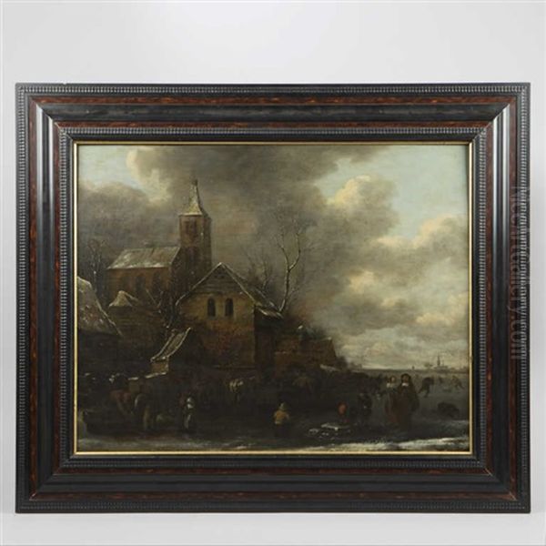 Scene De Patinage En Bordure De Village Oil Painting by Nicolaes Molenaer