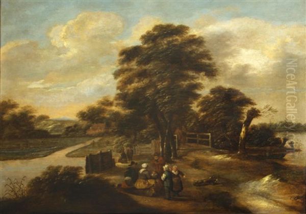 A Landscape With A Group Of Figures Resting By A Track Oil Painting by Nicolaes Molenaer