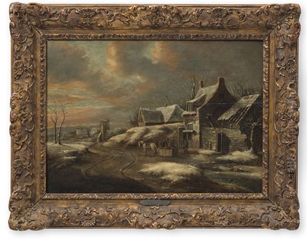 Abendliche Winterlandschaft Mit Packschlitten Oil Painting by Nicolaes Molenaer