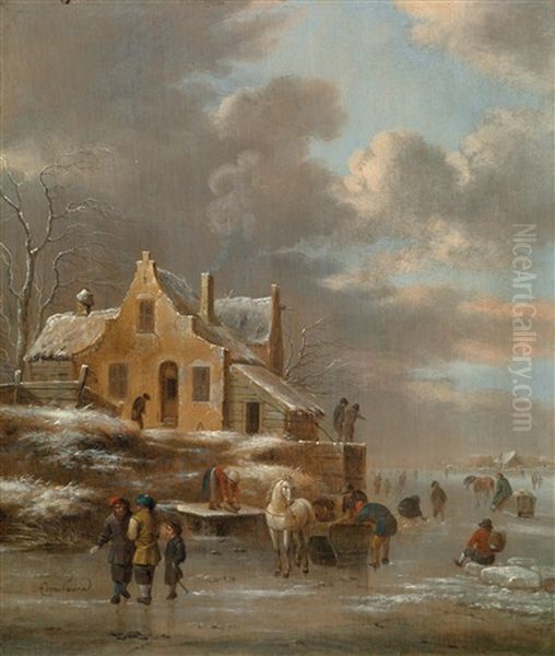 Winterlandschaften (pair) Oil Painting by Nicolaes Molenaer