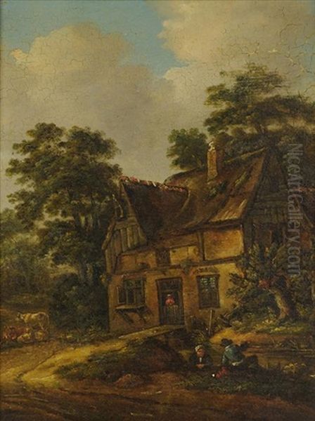 A Cottage With Peasants Oil Painting by Nicolaes Molenaer