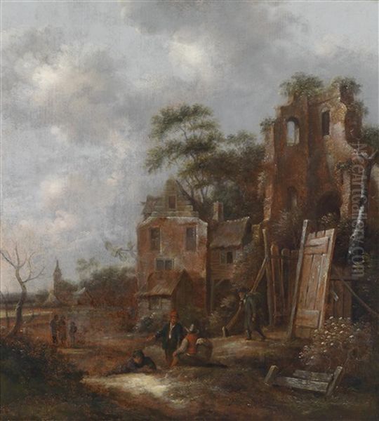 Landschaft Mit Personen Vor Einer Ruine Oil Painting by Nicolaes Molenaer