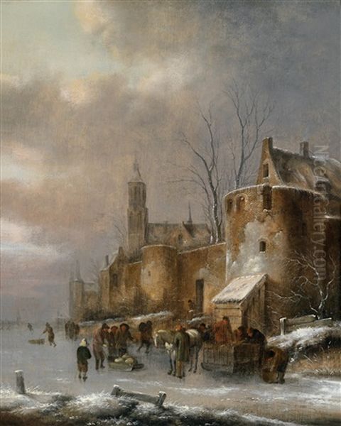 Eisvergnugen Vor Den Mauern Einer Stadt Oil Painting by Nicolaes Molenaer