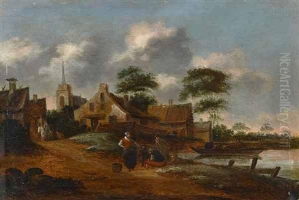 Hollandisches Dorf Am Kanal Oil Painting by Nicolaes Molenaer