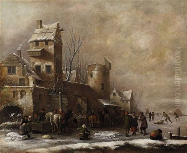 A Winter Landscape Oil Painting by Nicolaes Molenaer