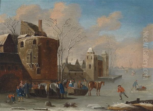 Eisvergnugen Vor Der Stadtmauer Oil Painting by Nicolaes Molenaer