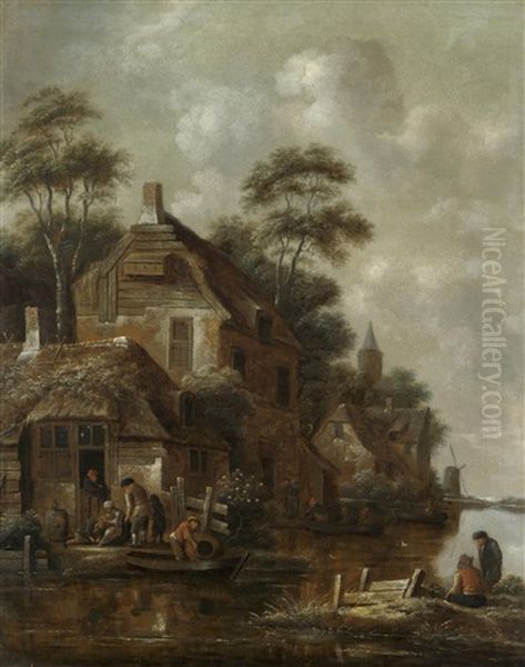 Hollandische Kanallandschaft Oil Painting by Nicolaes Molenaer