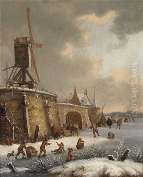 Eisvergnugen Vor Der Stadtmauer Oil Painting by Nicolaes Molenaer