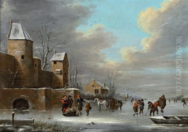 Village Sous La Neige Oil Painting by Nicolaes Molenaer