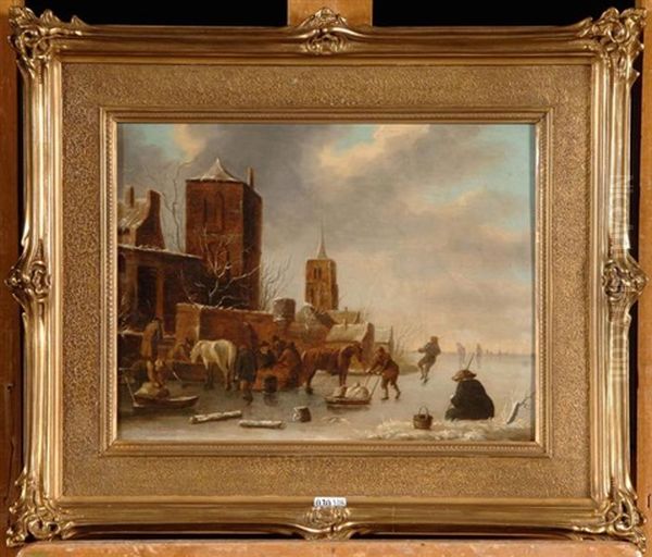 Paysage Hivernal Aux Patineurs Oil Painting by Nicolaes Molenaer