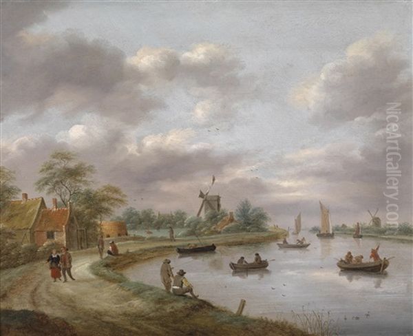 Eine Belebte Fluslandschaft Oil Painting by Nicolaes Molenaer