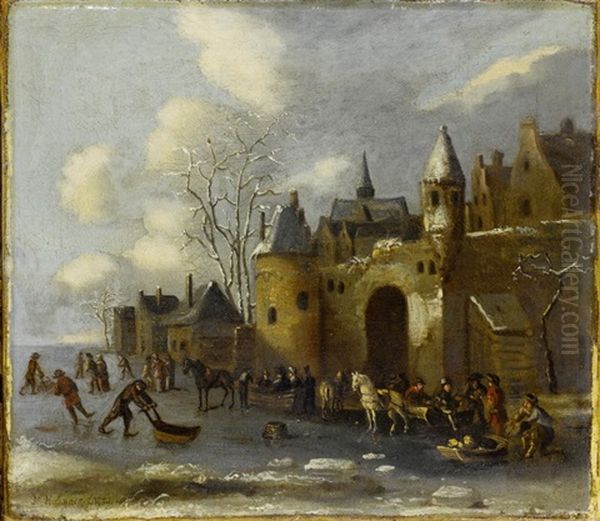 Winterliche Kanallandschaft Oil Painting by Nicolaes Molenaer