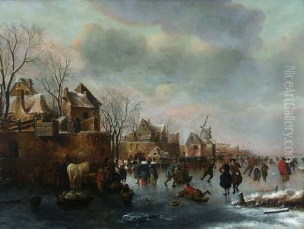 Scene De Patinage Oil Painting by Nicolaes Molenaer