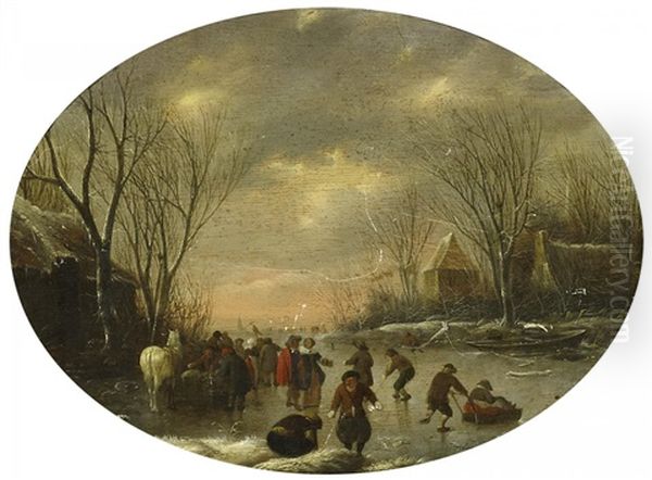 Winterliches Eisvergnugen Oil Painting by Nicolaes Molenaer