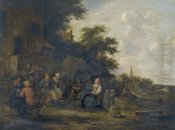 Feiernde Bauern Vor Einer Schenke Oil Painting by Nicolaes Molenaer