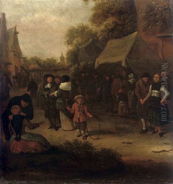 A Village Scene With Numerous Figures Oil Painting by Nicolaes Molenaer