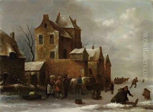 Winterlandschaft Mit Zugefrorenem Kanal Oil Painting by Nicolaes Molenaer