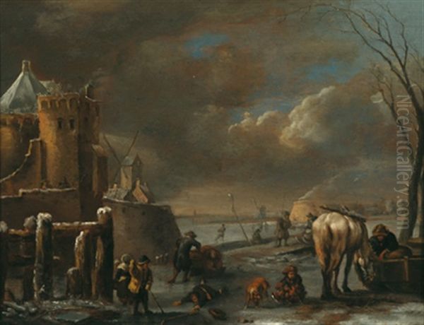 Eisvergnugen, Rechts Unten Monogrammreste Oil Painting by Nicolaes Molenaer